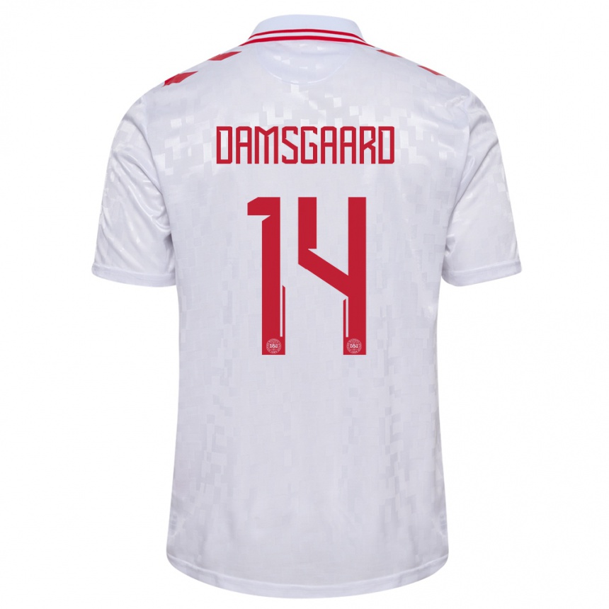 Kids Football Denmark Mikkel Damsgaard #14 White Away Jersey 24-26 T-Shirt Canada