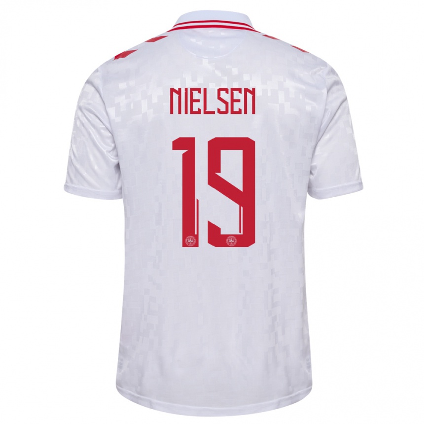 Kids Football Denmark Casper Nielsen #19 White Away Jersey 24-26 T-Shirt Canada