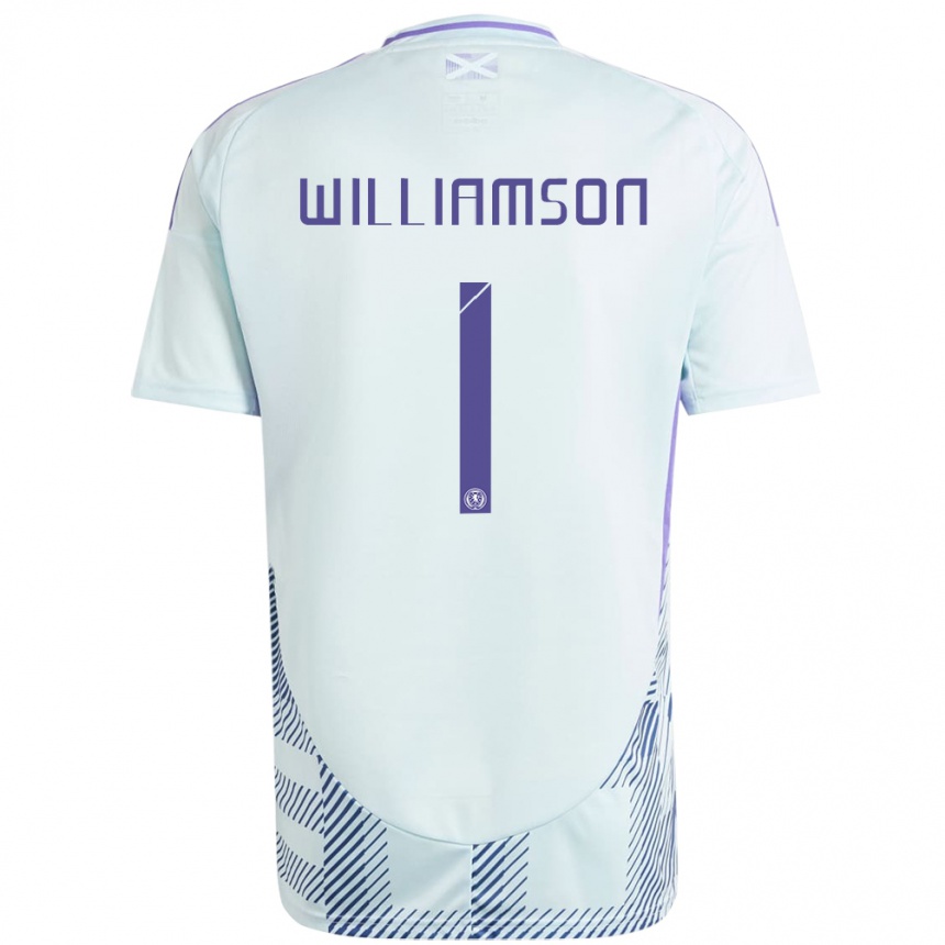 Kids Football Scotland Woody Williamson #1 Light Mint Blue Away Jersey 24-26 T-Shirt Canada