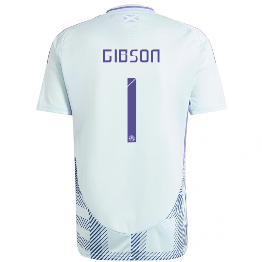 Kids Football Scotland Lee Gibson #1 Light Mint Blue Away Jersey 24-26 T-Shirt Canada