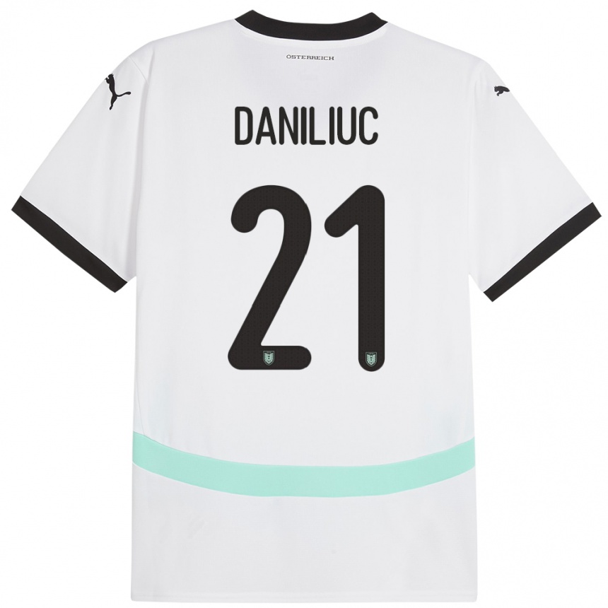 Kids Football Austria Flavius Daniliuc #21 White Away Jersey 24-26 T-Shirt Canada