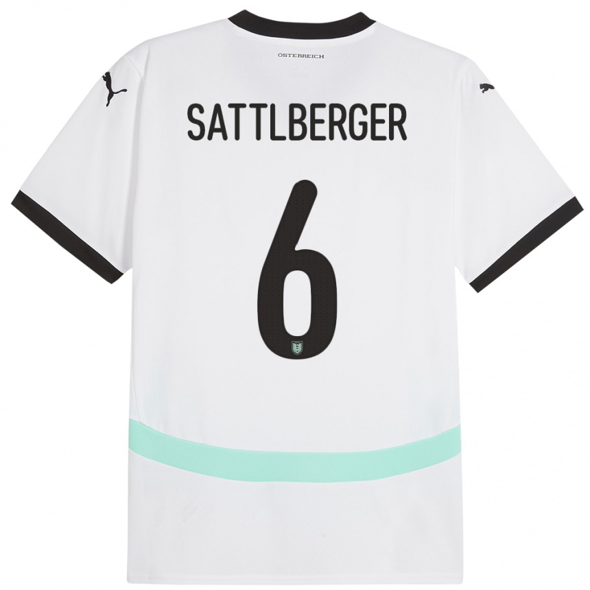 Kids Football Austria Nikolas Sattlberger #6 White Away Jersey 24-26 T-Shirt Canada