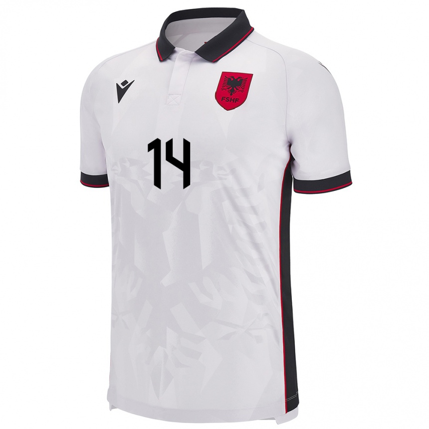 Kids Football Albania Qazim Laci #14 White Away Jersey 24-26 T-Shirt Canada