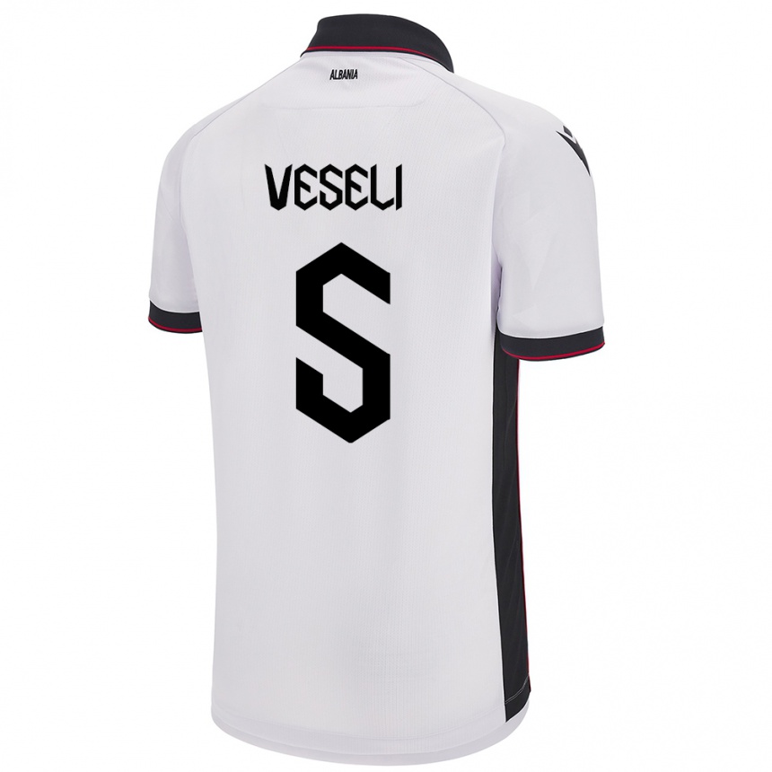 Kids Football Albania Frédéric Veseli #5 White Away Jersey 24-26 T-Shirt Canada