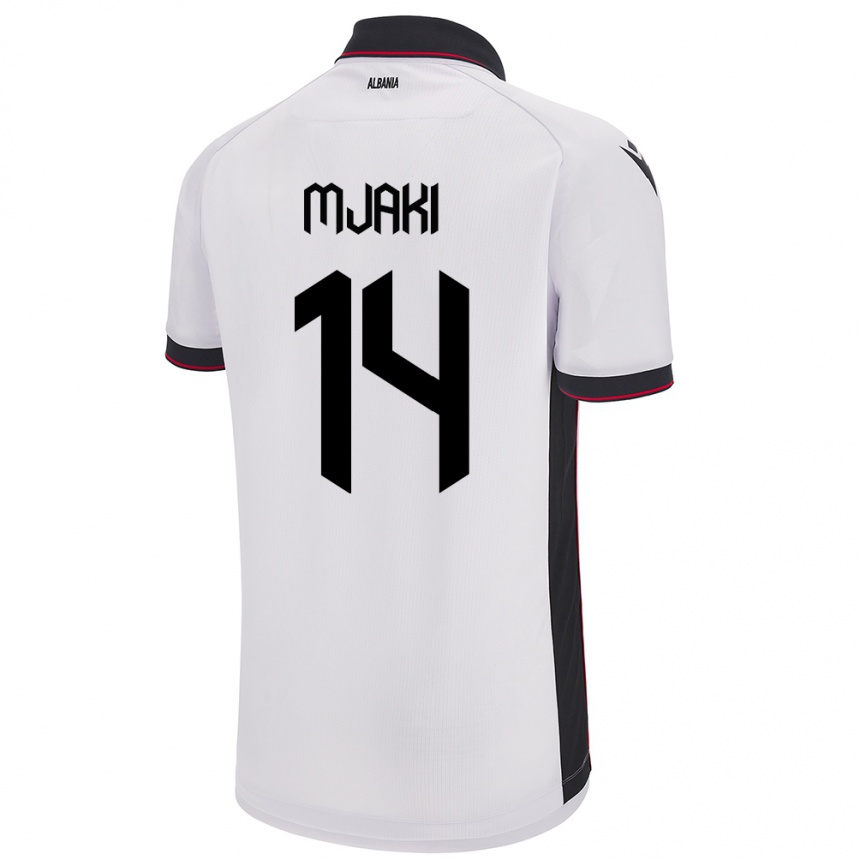 Kids Football Albania Agan Mjaki #14 White Away Jersey 24-26 T-Shirt Canada