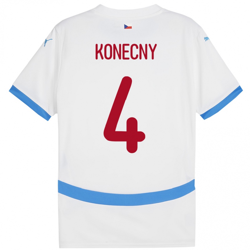 Kids Football Czech Republic Mikulas Konecny #4 White Away Jersey 24-26 T-Shirt Canada