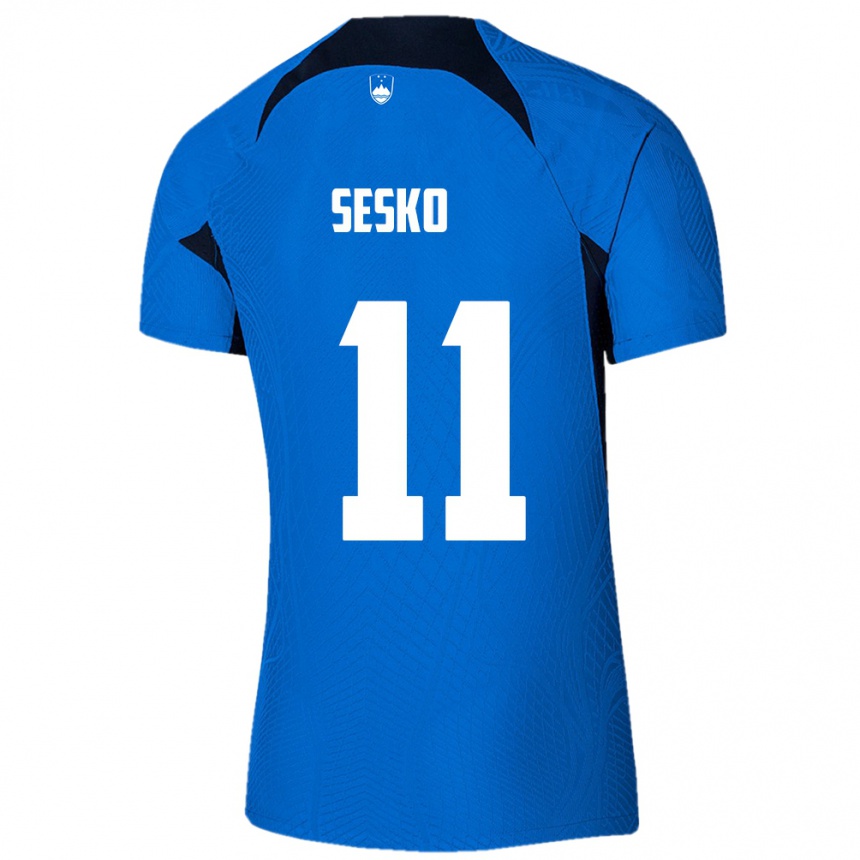 Kids Football Slovenia Benjamin Sesko #11 Blue Away Jersey 24-26 T-Shirt Canada