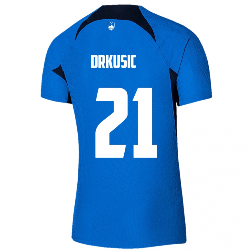 Kids Football Slovenia Vanja Drkusic #21 Blue Away Jersey 24-26 T-Shirt Canada