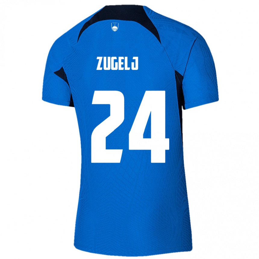 Kids Football Slovenia Nino Zugelj #24 Blue Away Jersey 24-26 T-Shirt Canada