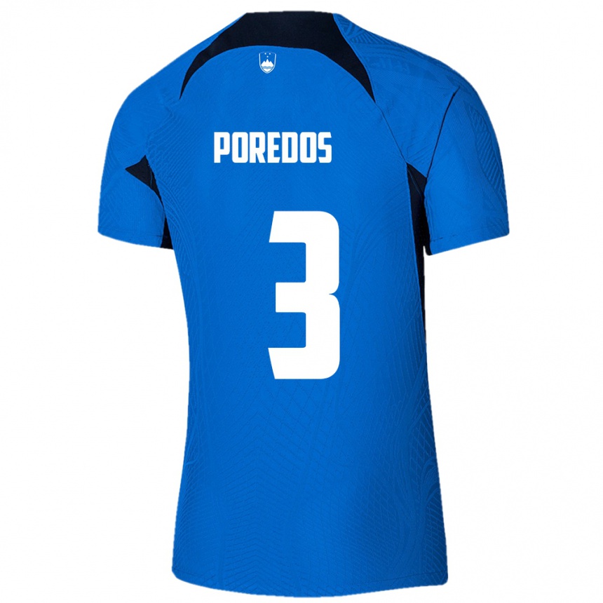 Kids Football Slovenia Luka Poredos #3 Blue Away Jersey 24-26 T-Shirt Canada