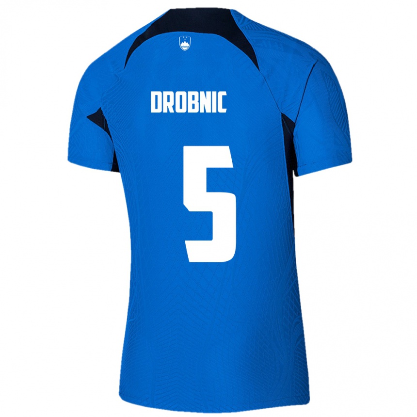 Kids Football Slovenia Dominik Drobnic #5 Blue Away Jersey 24-26 T-Shirt Canada