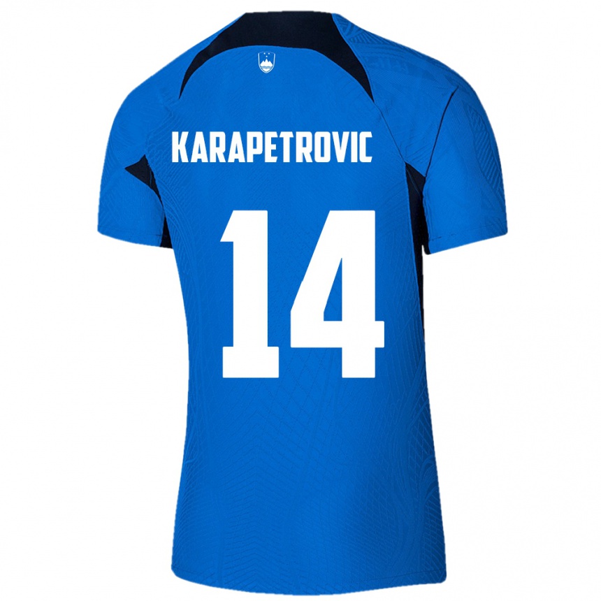 Kids Football Slovenia Luka Karapetrovic #14 Blue Away Jersey 24-26 T-Shirt Canada