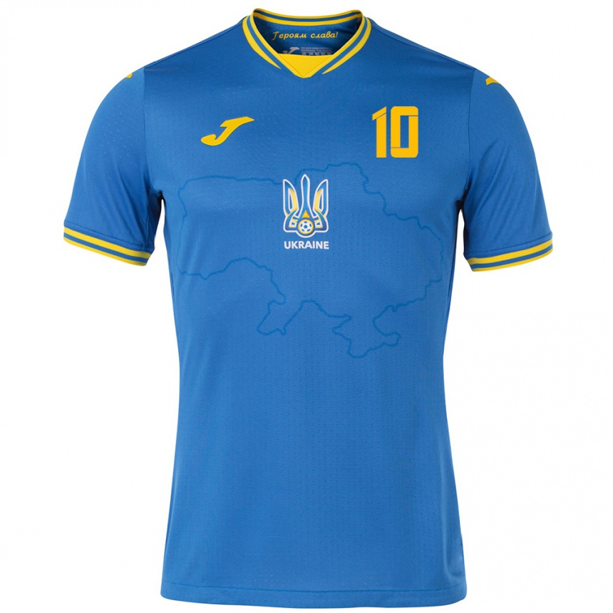 Kids Football Ukraine Mykhaylo Mudryk #10 Blue Away Jersey 24-26 T-Shirt Canada