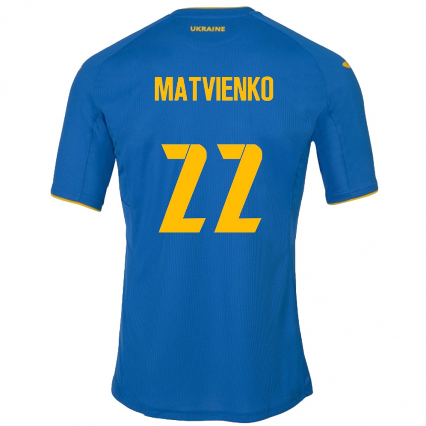 Kids Football Ukraine Mykola Matvienko #22 Blue Away Jersey 24-26 T-Shirt Canada