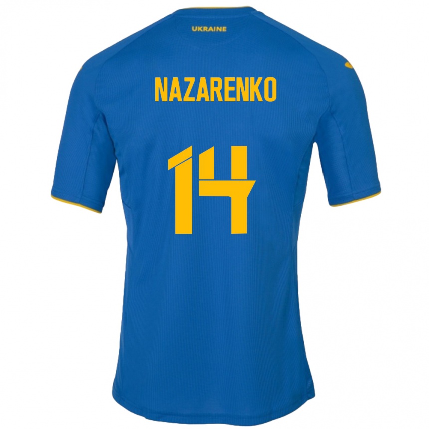 Kids Football Ukraine Oleksandr Nazarenko #14 Blue Away Jersey 24-26 T-Shirt Canada