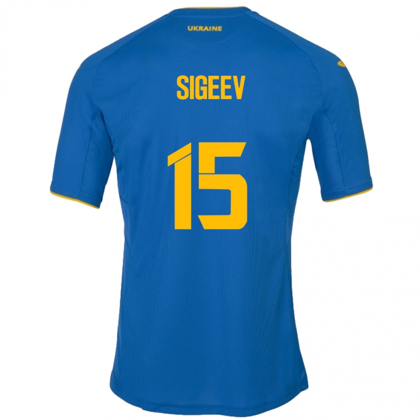 Kids Football Ukraine Kyrylo Sigeev #15 Blue Away Jersey 24-26 T-Shirt Canada