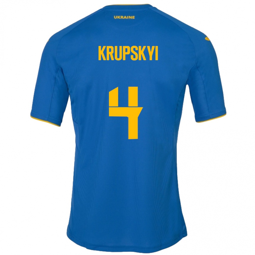 Kids Football Ukraine Ilya Krupskyi #4 Blue Away Jersey 24-26 T-Shirt Canada