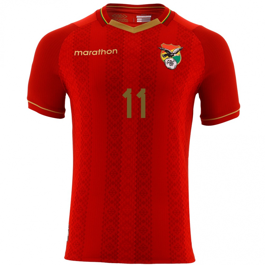 Kids Football Bolivia Carmelo Algarañaz #11 Red Away Jersey 24-26 T-Shirt Canada