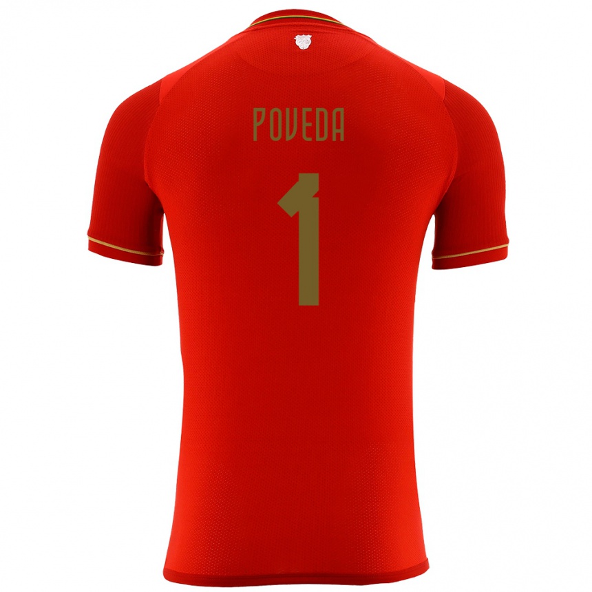 Kids Football Bolivia Bruno Poveda #1 Red Away Jersey 24-26 T-Shirt Canada