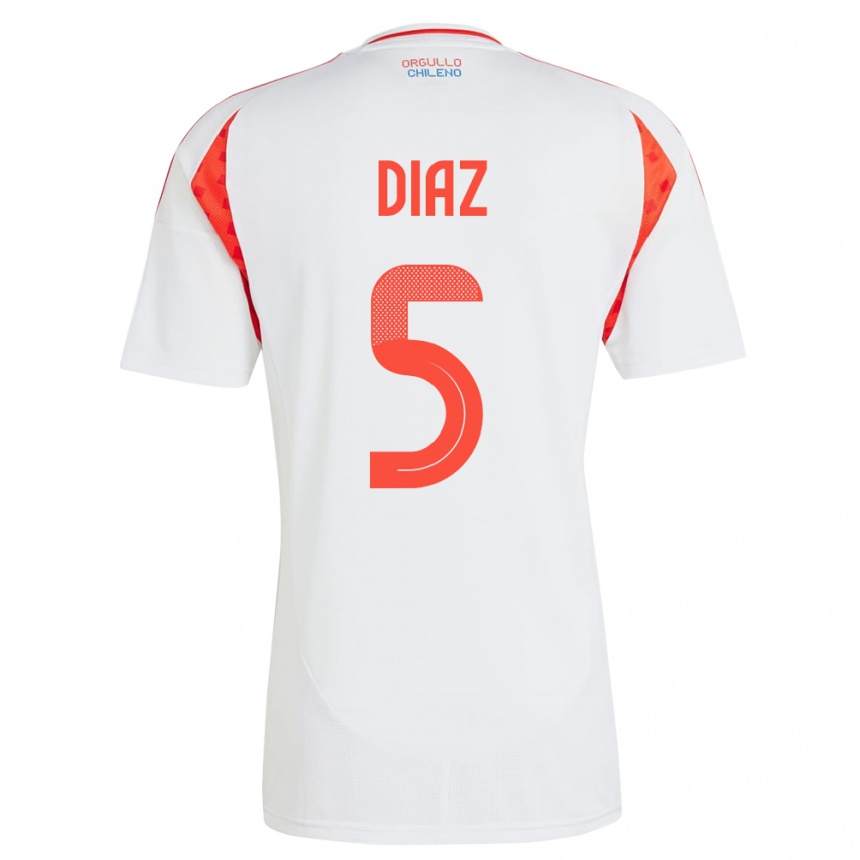 Kids Football Chile Paulo Díaz #5 White Away Jersey 24-26 T-Shirt Canada