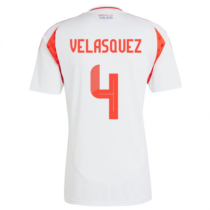 Kids Football Chile Lucas Velásquez #4 White Away Jersey 24-26 T-Shirt Canada