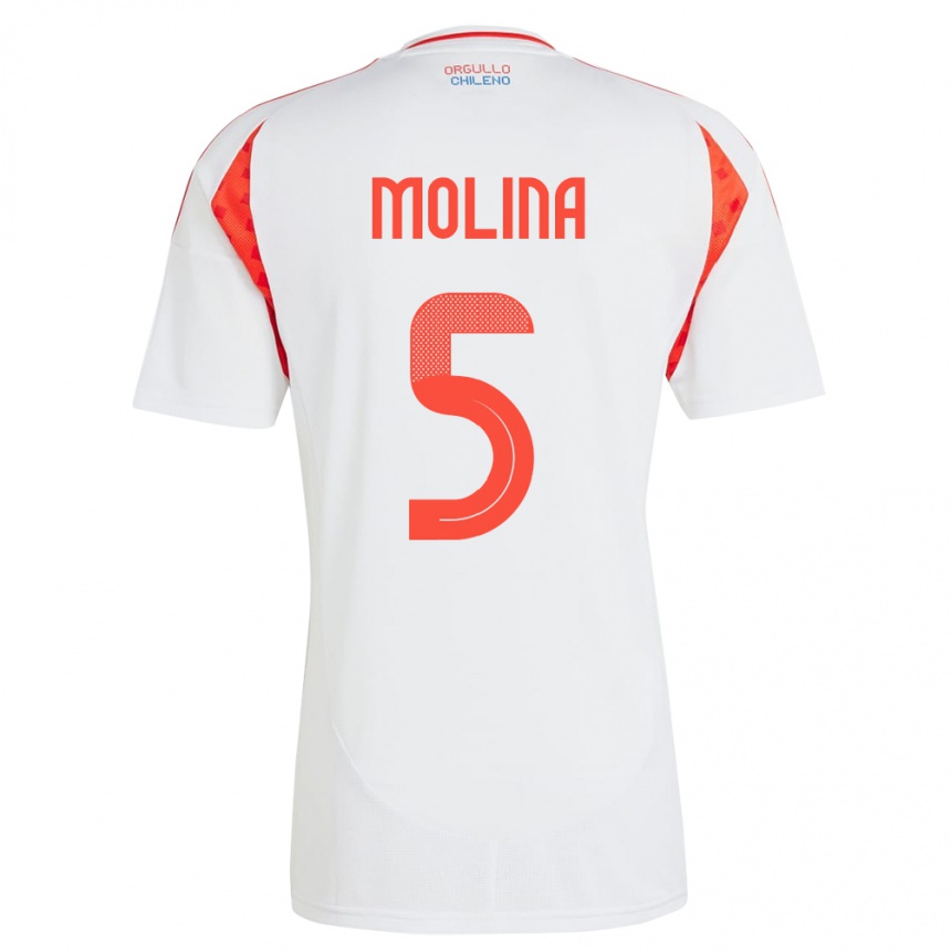 Kids Football Chile Benjamín Molina #5 White Away Jersey 24-26 T-Shirt Canada