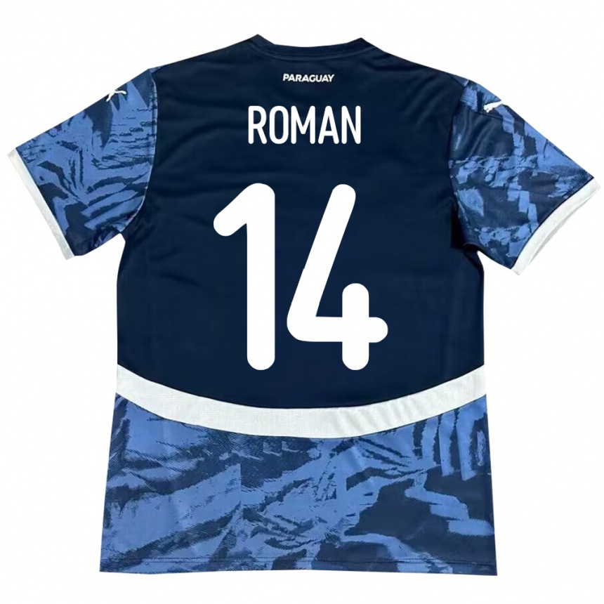 Kids Football Paraguay Fernando Román #14 Blue Away Jersey 24-26 T-Shirt Canada