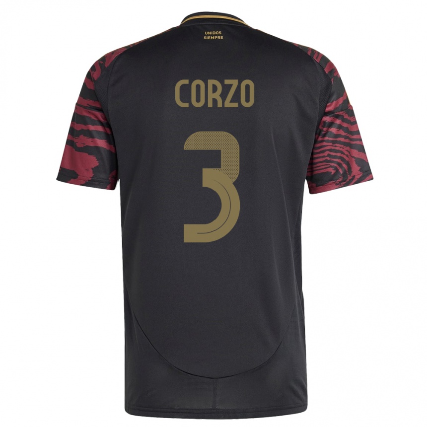 Kids Football Peru Aldo Corzo #3 Black Away Jersey 24-26 T-Shirt Canada