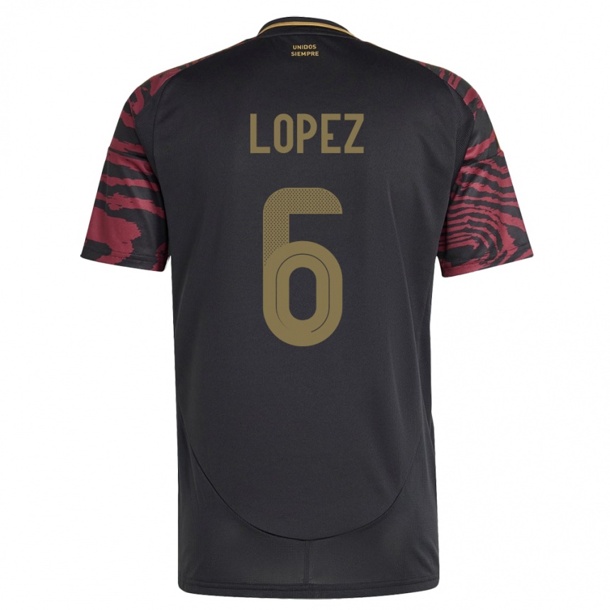 Kids Football Peru Marcos López #6 Black Away Jersey 24-26 T-Shirt Canada