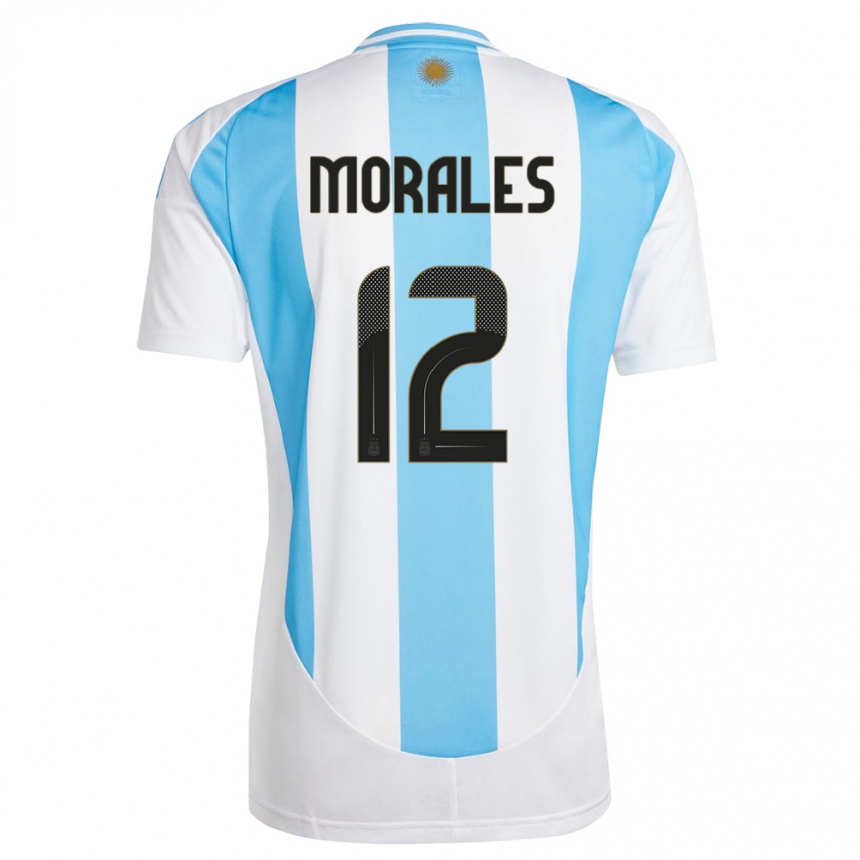 Men Football Argentina Lautaro Morales #12 White Blue Home Jersey 24-26 T-Shirt Canada