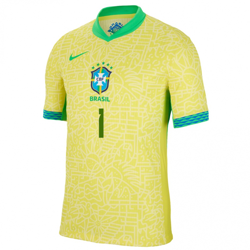 Men Football Brazil Luciana #1 Yellow Home Jersey 24-26 T-Shirt Canada