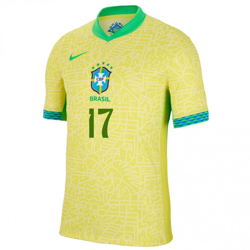 Men Football Brazil Juninho #17 Yellow Home Jersey 24-26 T-Shirt Canada