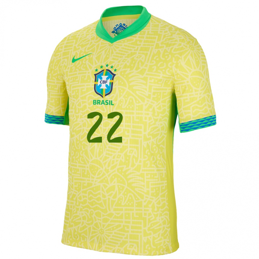 Men Football Brazil Millene #22 Yellow Home Jersey 24-26 T-Shirt Canada