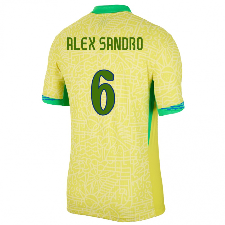 Men Football Brazil Alex Sandro #6 Yellow Home Jersey 24-26 T-Shirt Canada