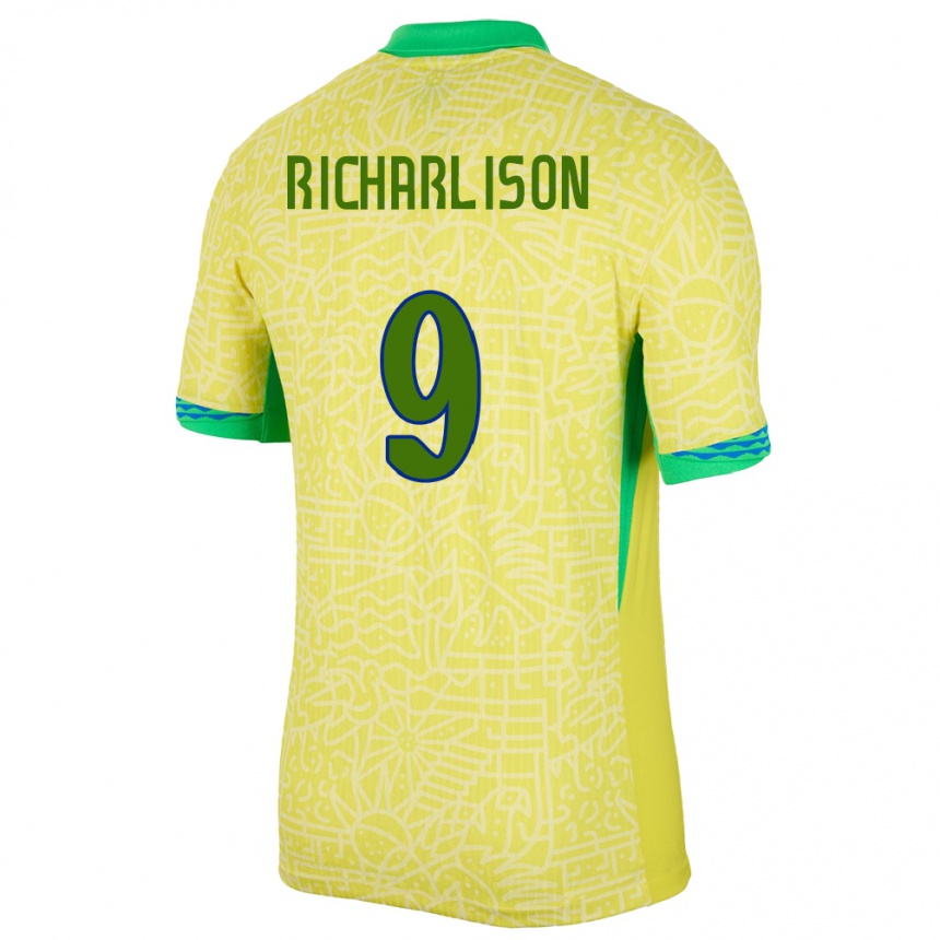 Men Football Brazil Richarlison #9 Yellow Home Jersey 24-26 T-Shirt Canada