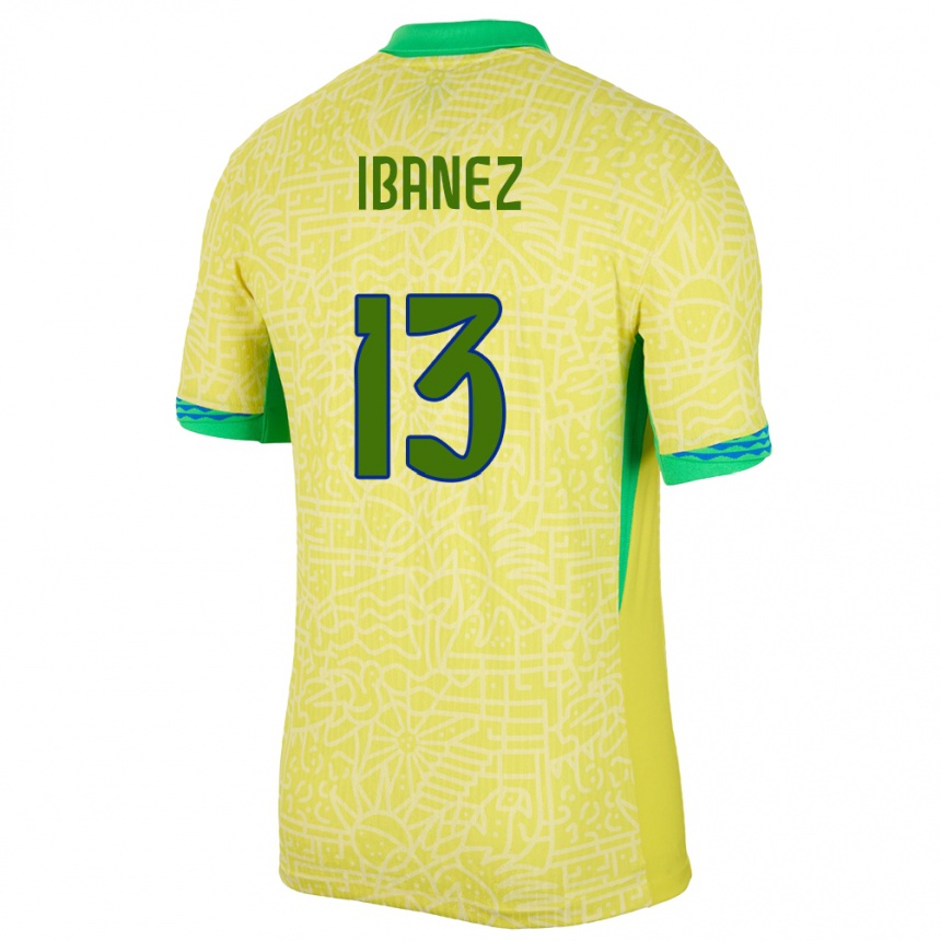 Men Football Brazil Roger Ibanez #13 Yellow Home Jersey 24-26 T-Shirt Canada