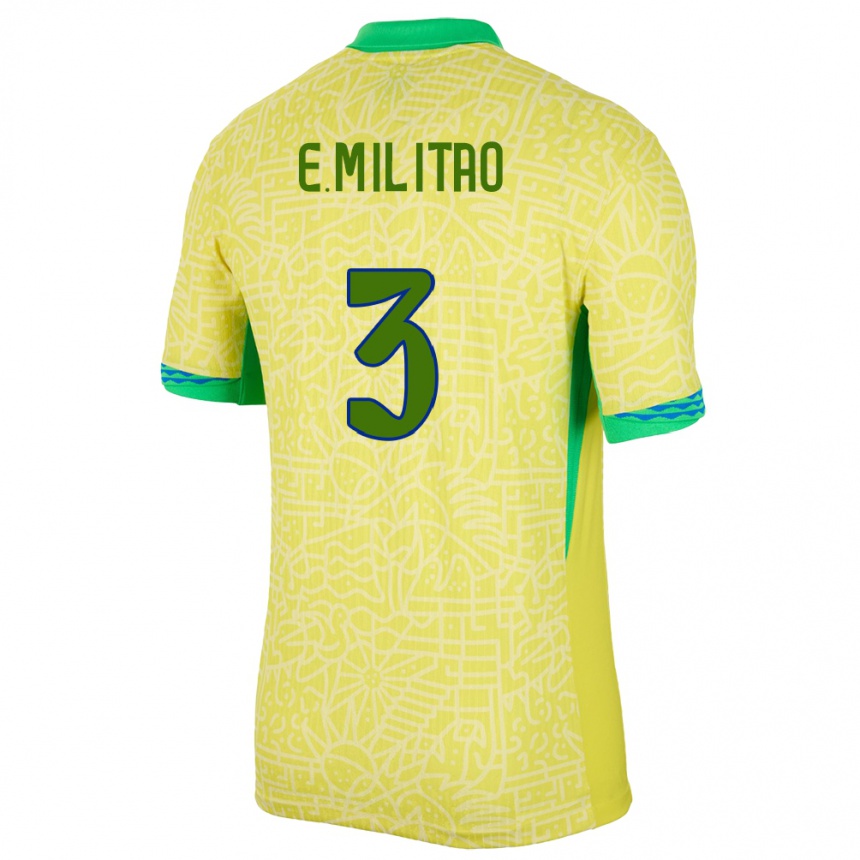 Men Football Brazil Eder Militao #3 Yellow Home Jersey 24-26 T-Shirt Canada