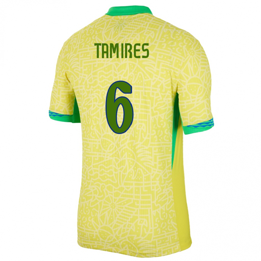 Men Football Brazil Tamires #6 Yellow Home Jersey 24-26 T-Shirt Canada