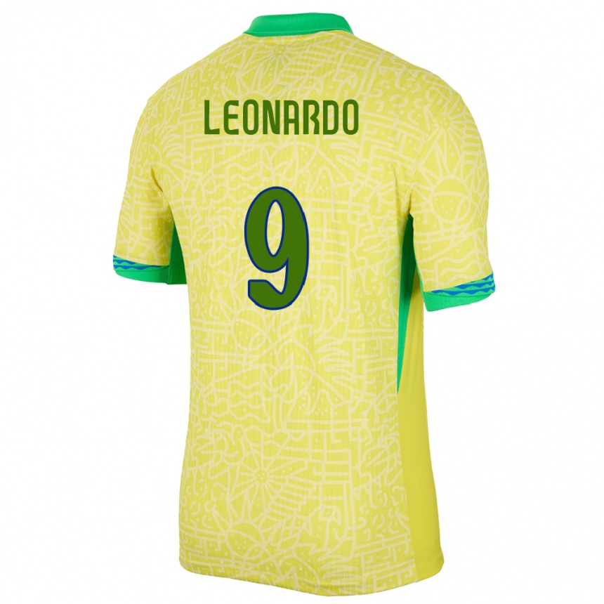 Men Football Brazil Marcos Leonardo #9 Yellow Home Jersey 24-26 T-Shirt Canada