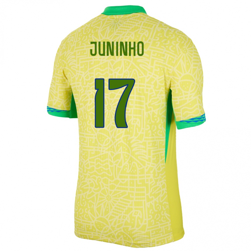 Men Football Brazil Juninho #17 Yellow Home Jersey 24-26 T-Shirt Canada