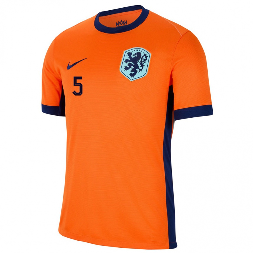 Men Football Netherlands Nathan Ake #5 Orange Home Jersey 24-26 T-Shirt Canada