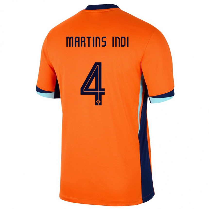 Men Football Netherlands Bruno Martins Indi #4 Orange Home Jersey 24-26 T-Shirt Canada