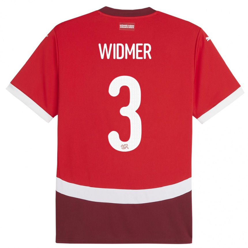 Men Football Switzerland Silvan Widmer #3 Red Home Jersey 24-26 T-Shirt Canada