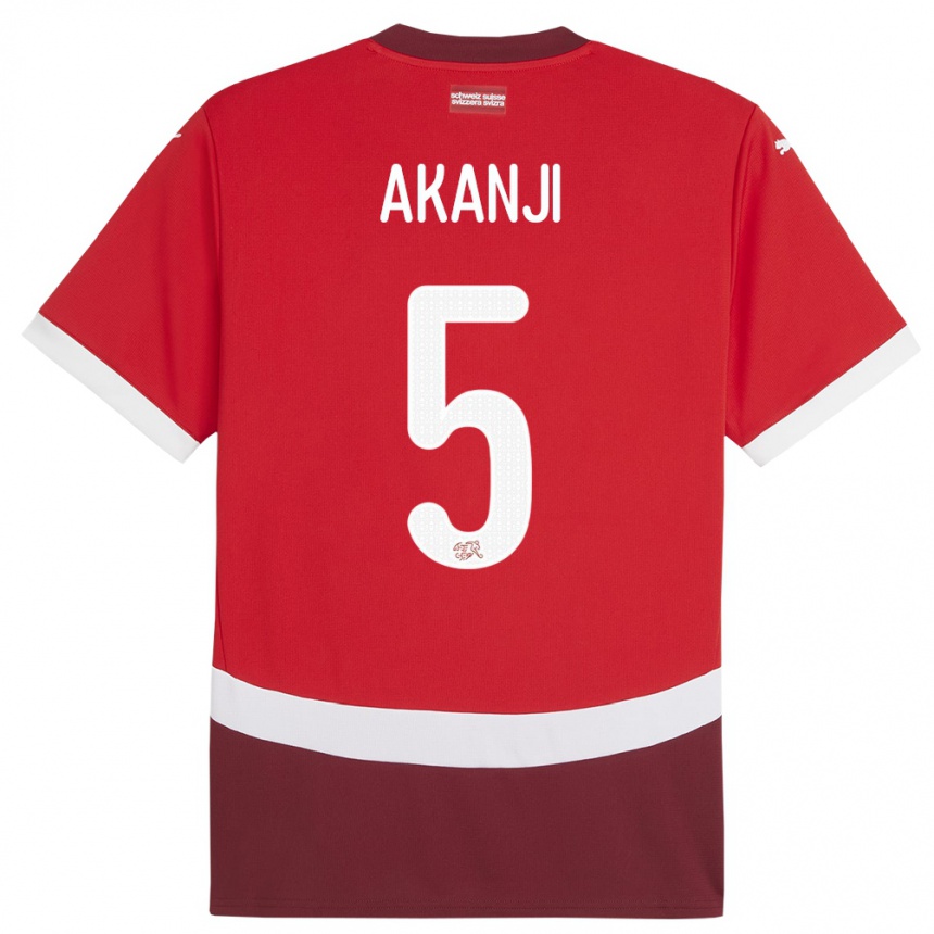 Men Football Switzerland Manuel Akanji #5 Red Home Jersey 24-26 T-Shirt Canada