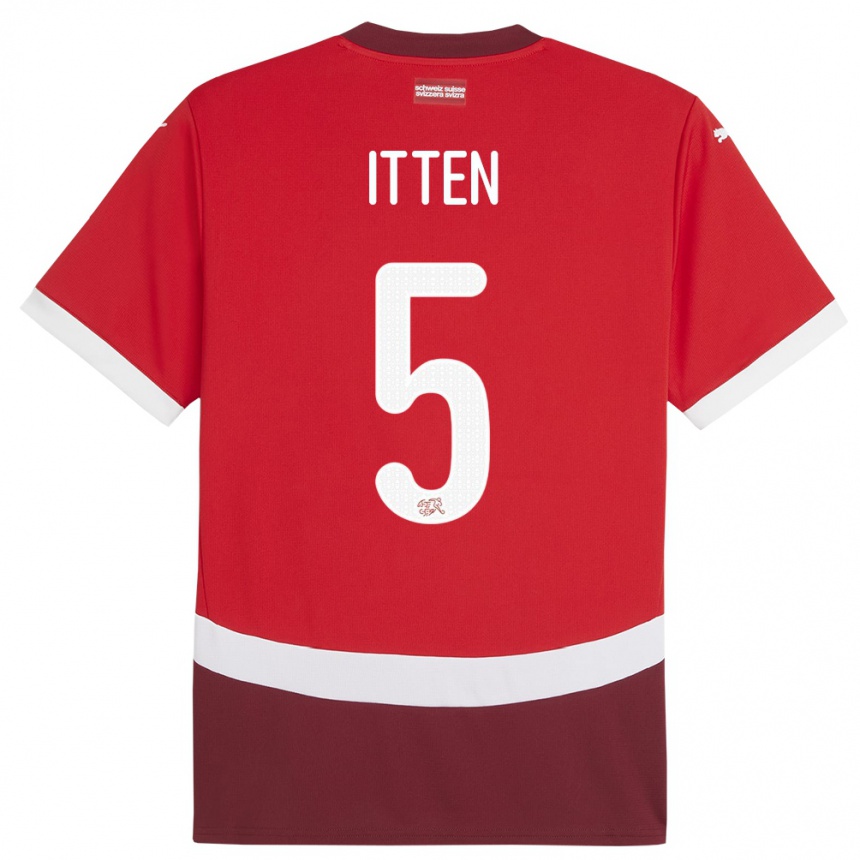 Men Football Switzerland Cedric Itten #5 Red Home Jersey 24-26 T-Shirt Canada