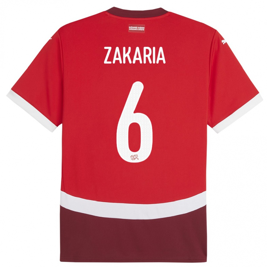 Men Football Switzerland Denis Zakaria #6 Red Home Jersey 24-26 T-Shirt Canada