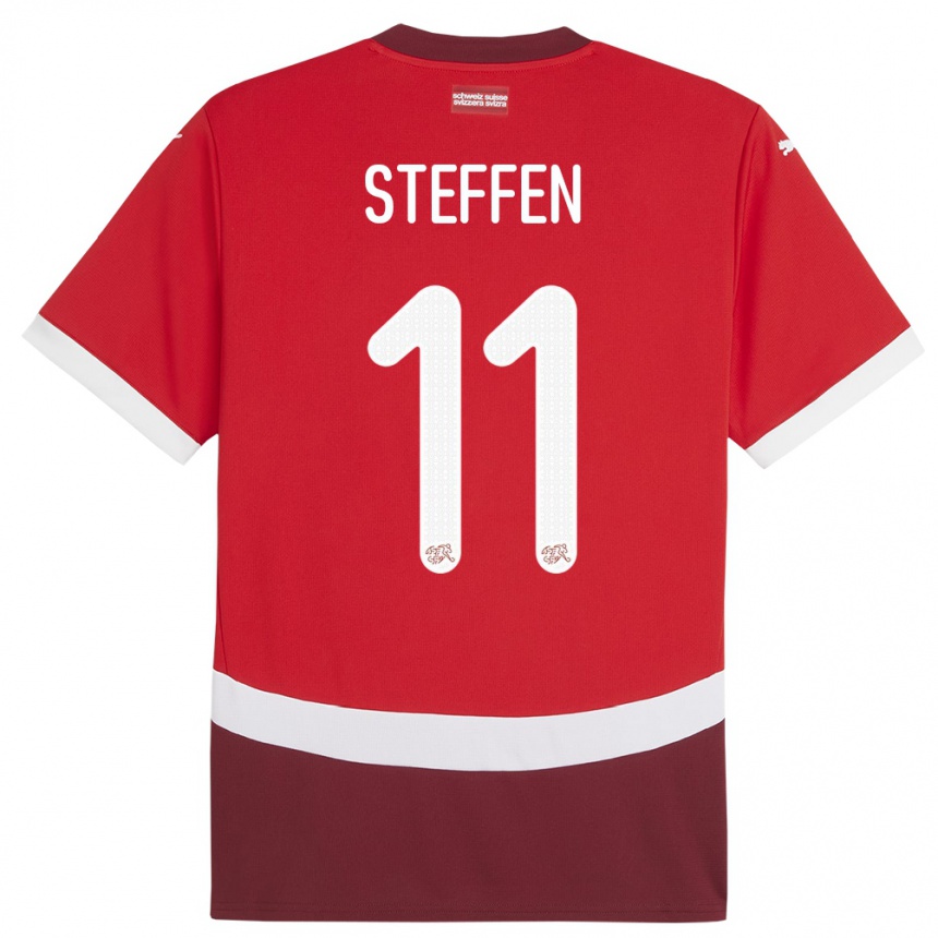 Men Football Switzerland Renato Steffen #11 Red Home Jersey 24-26 T-Shirt Canada