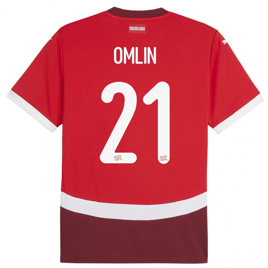 Men Football Switzerland Jonas Omlin #21 Red Home Jersey 24-26 T-Shirt Canada