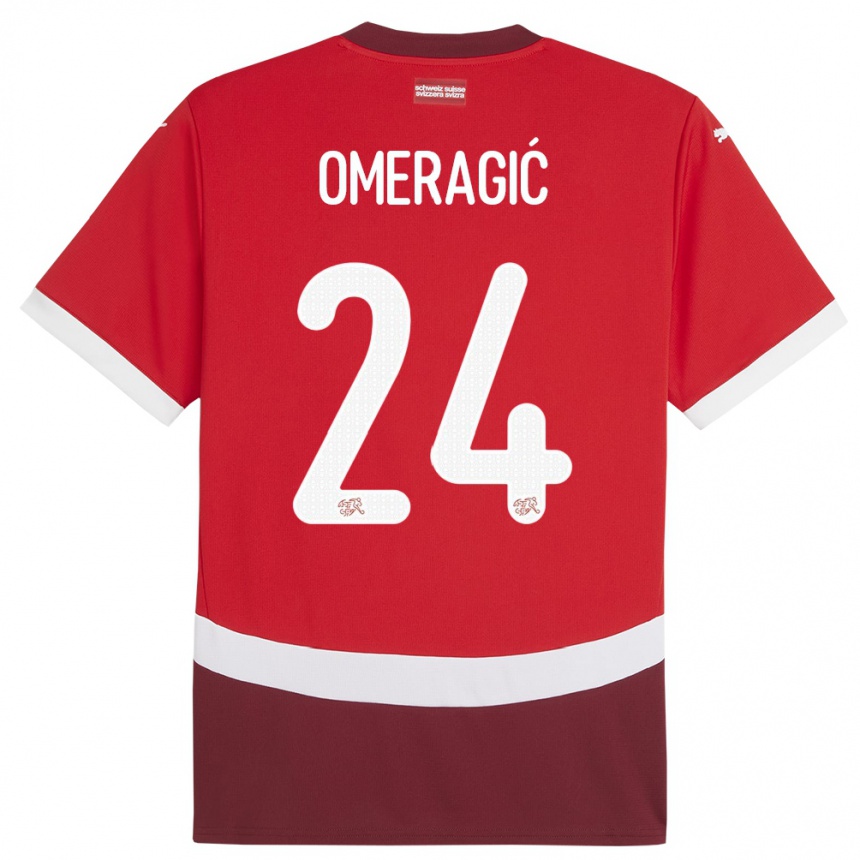 Men Football Switzerland Becir Omeragic #24 Red Home Jersey 24-26 T-Shirt Canada