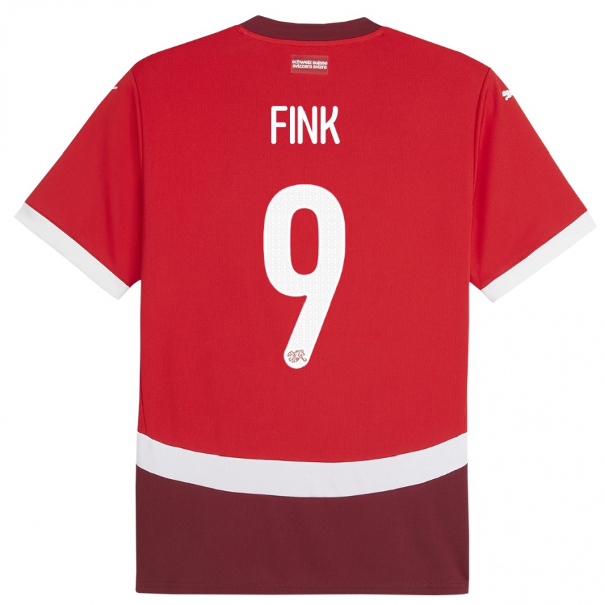 Men Football Switzerland Bradley Fink #9 Red Home Jersey 24-26 T-Shirt Canada